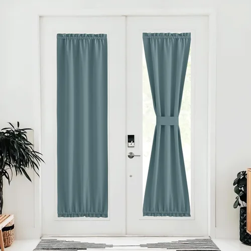 Miniatura 272 de NICETOWN Cortinas opacas unicolor con aislamiento térmico para puerta francesa, granja, oscurecimiento de habitación, puertas y ventanas de Marrón