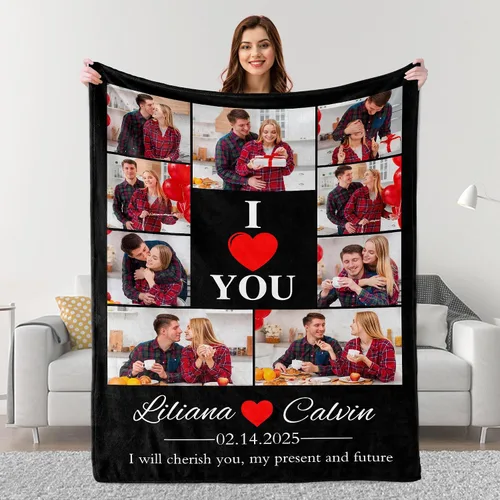 Miniatura 19 de Mantas personalizadas con fotos, regalos personalizados para parejas para esposa, marido, novia, novio, manta con imagen personalizada "I Love You