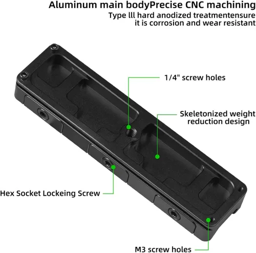 Miniatura 2 de FANAUE FGP-65 Picatinny Arca-Swiss - Placa de riel compatible con ranura antideslizante, aluminio mecanizado CNC, soporte adaptador de cola