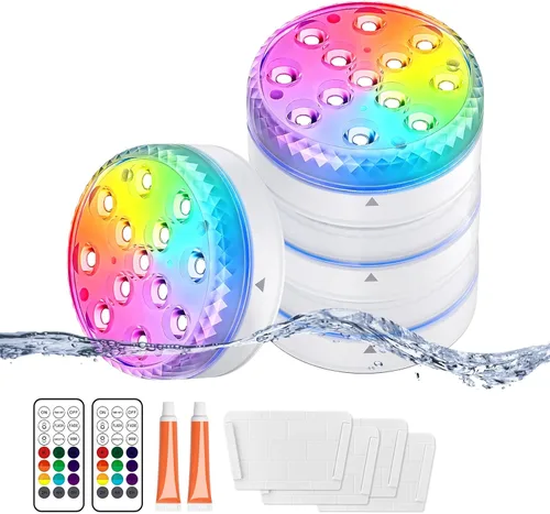 Miniatura 12 de LOFTEK Luces LED sumergibles con control remoto, 13 luces LED de piscina para piscinas enterradas y sobre el suelo con imanes y ventosas, 16 luces