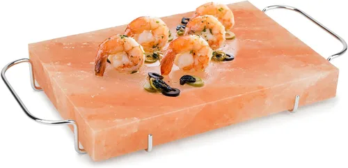 Onlyfire - Juego de platos de cocina con bloque de sal del Himalaya con bandeja de acero, 12 x 8 x 1.5 pulgadas, para cocinar, asar a la parrilla,