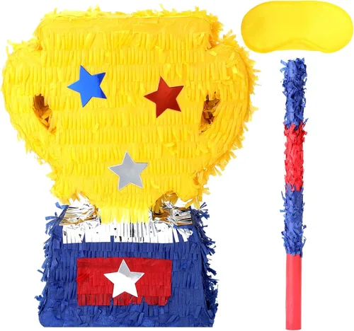 Miniatura 23 de Paquete de piñata de baloncesto de Birchio con venda y bate (13 x 13 x 4 Pulgadas), piñata de balón de fútbol para fiesta de cumpleaños de niños