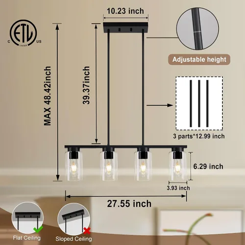 Miniatura 5 de Luces de isla para cocina, 4 luces negras para comedor sobre mesa, iluminación moderna para isla de cocina, casa de campo, isla de cocina, lámparas