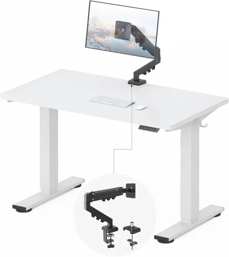 Miniatura 31 de FLEXISPOT EN2 Escritorio de pie de una pieza completa con regleta de alimentación de abrazadera, escritorio eléctrico de altura ajustable de 40 x 24