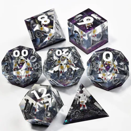 Miniatura 9 de Mini Planet Poliédrico MTG Sharp Edge Liquid Core Dungeons and Dragons RPG Resina Hecho a Mano 7Pcs DND Juego de dados