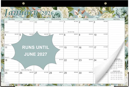 Lbylyhxc Calendario de escritorio 2026, calendario de 18 meses desde enero de 2026 hasta junio de 2027, calendario mensual grande de Calendario de