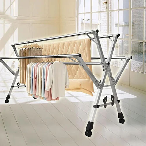 Miniatura 2 de Escurridor de ropa de acero inoxidable – Estante de secado de ropa plegable resistente de 5 varillas, ahorro de espacio para interiores