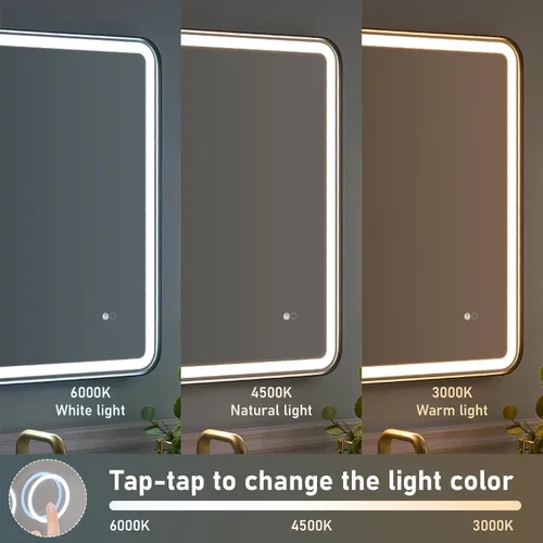Miniatura 3 de WELLFOR Espejo LED enmarcado de 48 pulgadas de ancho x 36 pulgadas de largo, espejo rectangular de esquina redondeada de metal con luces para baño