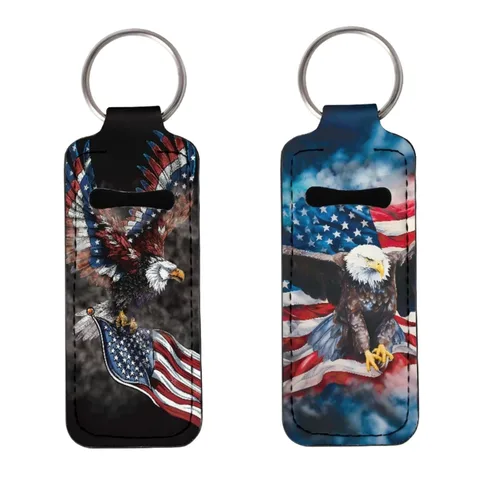 Miniatura 31 de Soporte para bálsamo labial con bandera americana, águila calva, llavero, soporte portátil para brillo de labios, organizador para rastreador