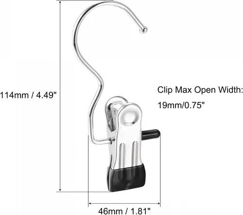 Miniatura 2 de uxcell Clips de lavandería con gancho, perchas de metal para botas cromadas, color negro, 4.488 in, 6