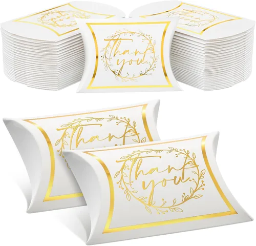 Tenceur 100 cajas de almohada de agradecimiento de 3.5 x 2.4 x 1 pulgadas, pequeñas cajas de regalo de boda, bolsas de regalo para bodas, despedidas