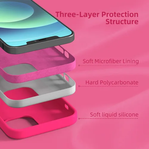 Miniatura 6 de Funda de silicona líquida compatible con iPhone 12/12 Pro, color rosa intenso [Protección contra caídas]