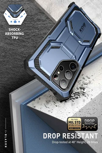Miniatura 3 de i-Blason Armorbox - Funda para Samsung Galaxy S23 con soporte y clip para el cinturón, protector de pantalla integrado, 2 marcos frontales