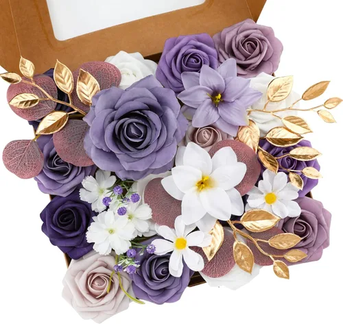 Miniatura 23 de Floweroyal Flores artificiales, rosas falsas, dalia con tallos para ramos de novia, baby shower, arreglo floral, centros de mesa, decoración