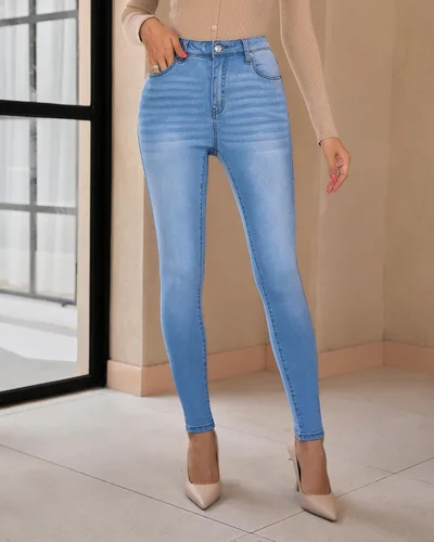 Miniatura 3 de GRAPENT Pantalones de mezclilla ajustados para mujer, cintura alta, elásticos, clásicos, de tiro alto, adelgazantes, pantalones de mezclilla 2023