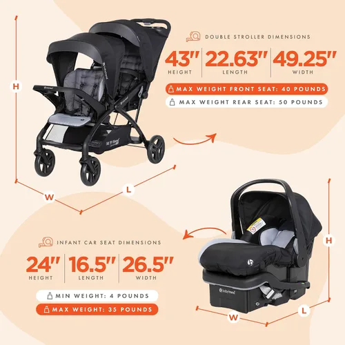 Miniatura 2 de Baby Trend Cochecito de bebé y niño pequeño doble y asiento de coche combo, juego de 2 piezas, Stormy - Cochecito de viaje ligero y compacto