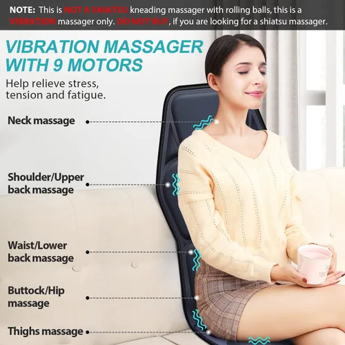 Miniatura 3 de Cojín de asiento de masaje con calor 9 estilo de masaje función de apoyo lumbar, alivio de fatiga y estrés, almohadilla para silla de masaje