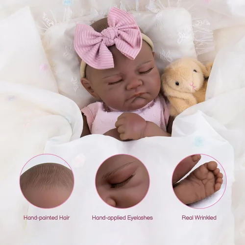 Miniatura 5 de Aori Black Realistic Reborn Baby Dolls – 20" Lifelike Biracial Sleeping Newborn Girl with Soft Weighted Body, Poseable Limbs, Full Feeding