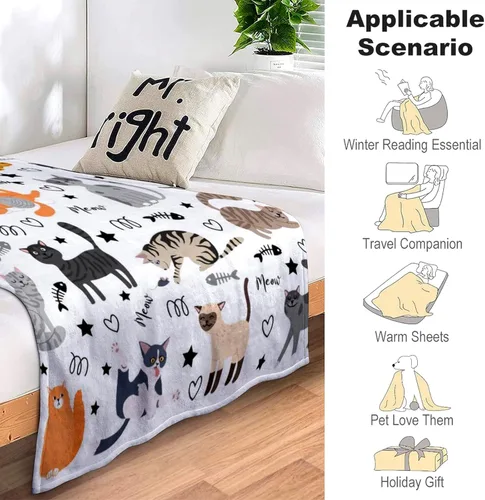 Miniatura 6 de Manta Linda de Gato con Patrón de Animales Mascotas Regalos para Amantes de Gatos Manta de Franela Suave y Ligera para Niños y Adultos 50"x40