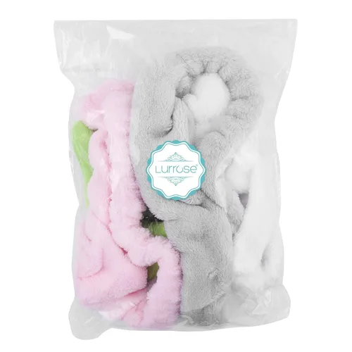 Miniatura 6 de Lurrose 3 diademas elásticas de felpa Sprout para maquillaje, para ducha, lavado de cara, banda deportiva para el pelo para niñas y mujeres