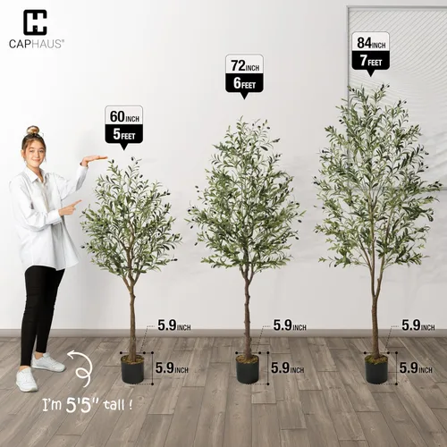 Miniatura 3 de CAPHAUS Árbol de olivo artificial de 5 pies y 60 pulgadas, planta sintética en maceta, rama de olivo sintético y fruta, árbol topiario falso