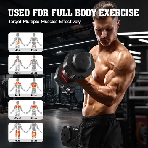 Miniatura 5 de Mancuernas ajustables de 110 libras con bandeja de 15 a 55 libras, mancuernas ajustables para equipo de ejercicio en casa y gimnasio