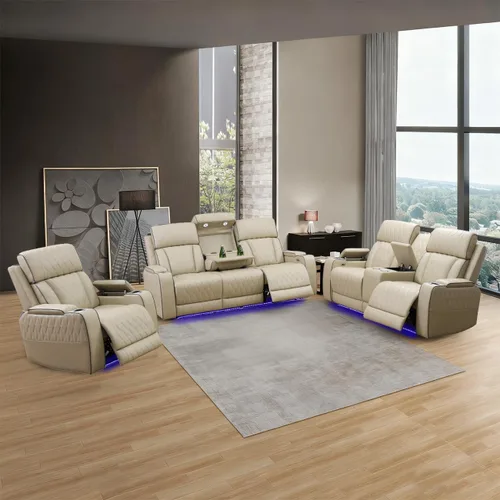 Miniatura 5 de Sofá reclinable individual eléctrico para muebles de sala de estar, silla reclinable de cuero con luces LED, puertos USB, almacenamiento oculto