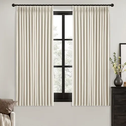 Miniatura 40 de MIULEE - Cortinas de lino beige con pliegues a presión 100% opacas para dormitorio, cortinas de ventana con memoria y bloqueo de luz para oscurecer