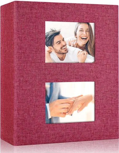 Miniatura 7 de Álbum de fotos de 4 x 6 pulgadas, 200 bolsillos para regalos de boda, libro de recuerdos de tapa dura de lino con ventana frontal para aniversario