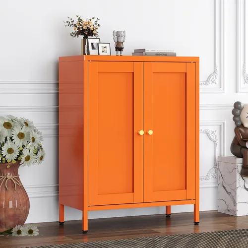 Miniatura 13 de Armario de almacenamiento de metal negro con 2 puertas, soporte de TV de 25 pulgadas de alto, armario de 2 niveles con estantes ajustables, gabinete