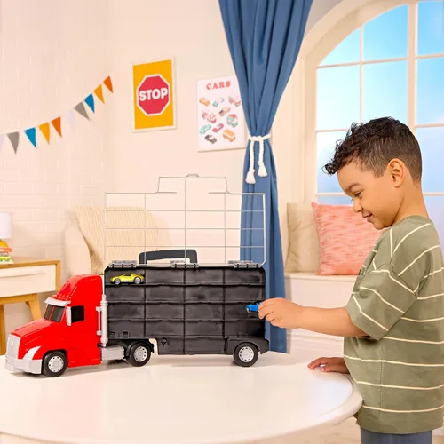 Miniatura 2 de Driven by Battat Camión transportador de juguetes grande para niños con 2 autos de tracción - Camión de transporte de juguetes y vehículo de juego