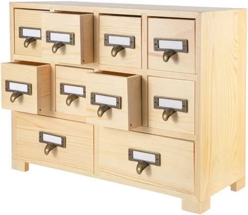 Miniatura 13 de Gabinete de boticario con 16 cajones con mesa, baúles y gabinetes de boticario, gabinete para catálogo de tarjetas de biblioteca, caja de Azul