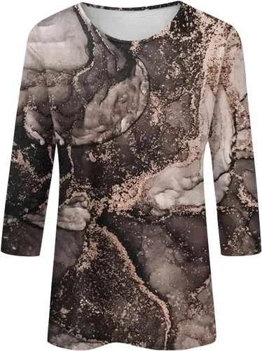 Miniatura 3 de Camiseta de Navidad para mujer, manga 34, estampado floral, ajustada, informal, para mujer