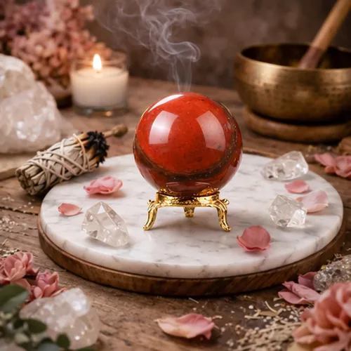 Miniatura 8 de Crocon Bola esférica de piedra de jaspe rojo de 2.165 in con soporte de metal, más de 1400 quilates, esfera de curación, escultura para adivinación