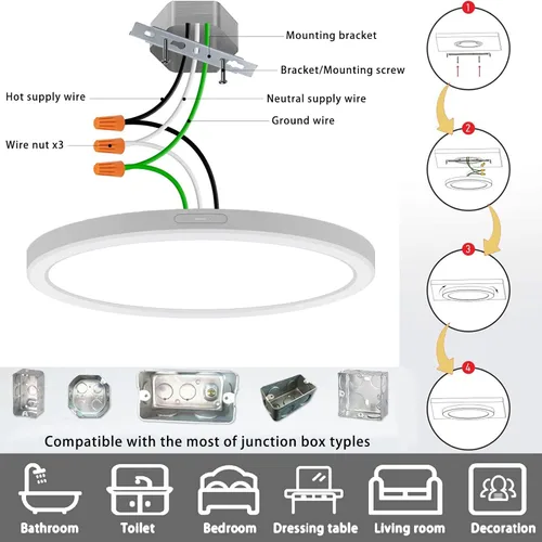 Miniatura 4 de Lámparas de techo de montaje empotrado de 7 pulgadas con certificación ETL, 12 W, 1200 lúmenes, regulable, luz de techo LED redonda ultrafina