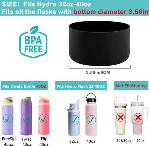 Miniatura 2 de HEYSKAY Bota protectora de silicona para botella de agua Hydro Flask, botella de agua de boca ancha, protector inferior de silicona antideslizante
