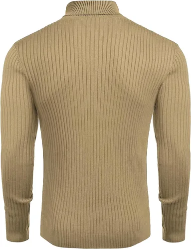 Miniatura 3 de Amussiar Suéter de cuello alto para hombre, ajustado, tejido de algodón, casual, ligero, de manga larga