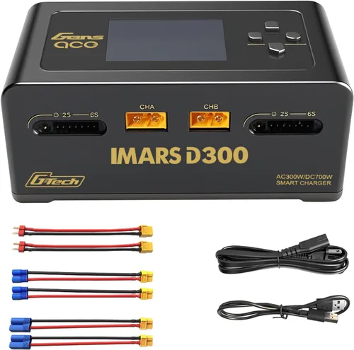 Lipo Cargador de batería, cargador Gens Ace IMARS D300 G-Tech Series Smart Dual Lipo Balance Charger AC 300W DC 700W (350W* 2) 16A RC Cargador de