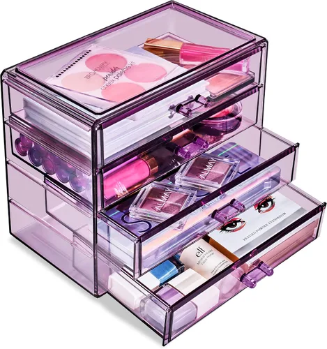 Miniatura 8 de Sorbus Organizador de Maquillaje – Organizadores de Maquillaje Acrílicos de 4 Cajones y Almacenamiento para Cosméticos, Joyas, Suministros de Morado