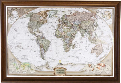 Miniatura 20 de Mapamundi con alfileres, personalizado, ejecutivo, con marco de 24 x 36" y alfileres, Negro (Rustic Black), 24 x 36 pulgadas Marco negro rústico