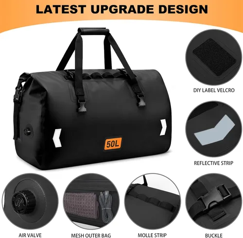 Miniatura 3 de OCKLILY Bolsa seca impermeable, bolsa trasera de motocicleta enrollable de 50 litros con válvula de aire y correas de fijación rápida, bolsas