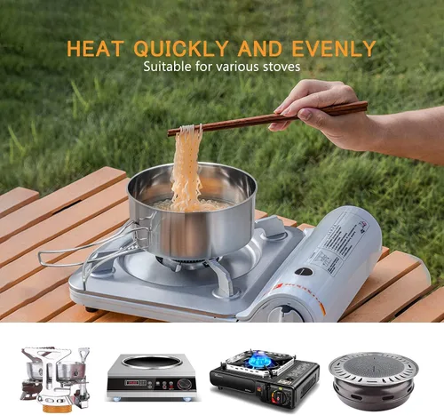 Miniatura 4 de Lixada Juego de utensilios de cocina para camping, 4 piezas de acero inoxidable portátil, juego de ollas y sartenes apilables para acampar,