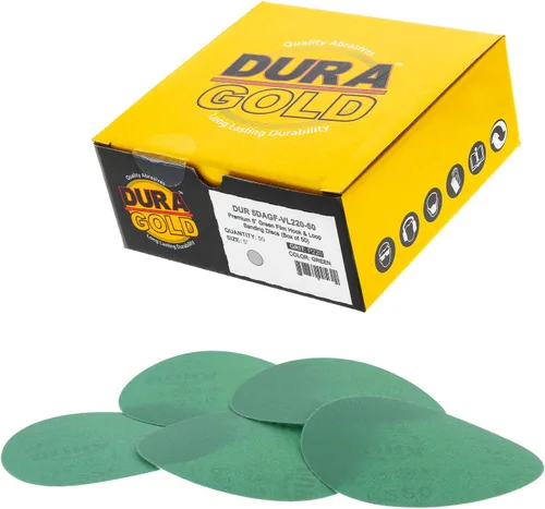 Miniatura 14 de Dura-Gold Discos de lijado de película verde de 5 pulgadas de alta calidad - Grano 80 (caja de 50) - Discos de papel de lija con respaldo de gancho