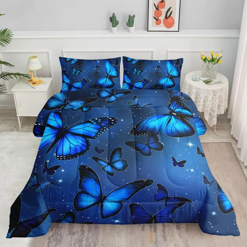 Miniatura 27 de Datura home - Juego de edredón de mariposa azul y negro para niñas y mujeres, juego de ropa de cama bohemio con estampado de mandala de mariposa
