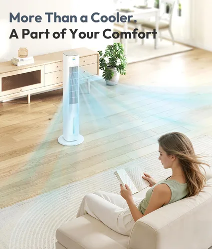 Miniatura 9 de Enfriador de aire evaporativo portátil, ventiladores de enfriamiento 3 en 1 que soplan aire frío con tanque de agua de 3 L, ventilador de torre