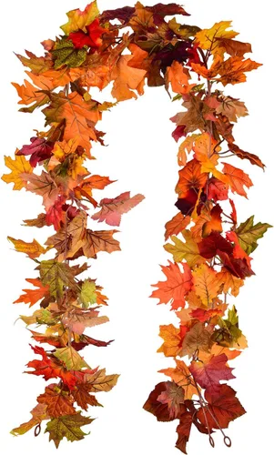 Lvydec - Guirnalda de arce de otoño, 2 unidades; 5.9 pies por pieza, guirnalda de colorido follaje de otoño, decoración de otoño para el hogar, boda