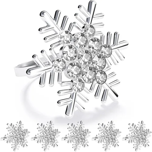 Miniatura 32 de ZeeDix Juego de 6 servilleteros de corona de Navidad, servilleteros de Navidad para servilletas de tela, servilleteros de Navidad para Acción