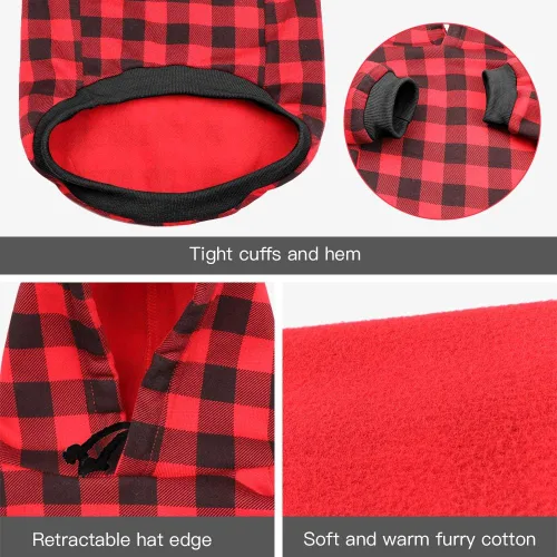 Miniatura 3 de Sudadera con Capucha a Cuadros Rojos para Perros, Ropa para Mascotas con Capucha y Bolsillo (XS)
