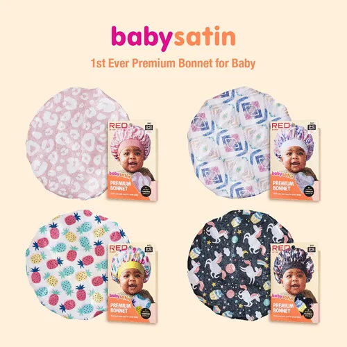 Miniatura 6 de Red by Kiss Gorro de Satén para Bebés para Dormir, Suave, Elástico y Seguro, Protege el Cabello del Bebé del Encrespamiento y la Rotura, Puntos