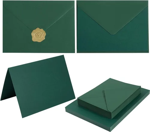 Miniatura 8 de Paquete de 50 sobres A6 color crema con tarjetas de cartulina gruesa plegada de 4 x 6 pulgadas y calcomanías doradas para tarjetas de felicitación